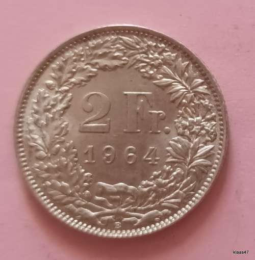 Switzerland - 1964 - 2 Francs - Helvitia Standing - Silver (.835) (16.5% copper)