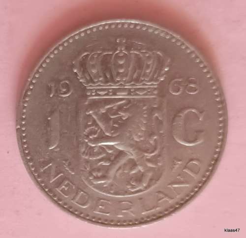 Netherlands - 1968 - 1 Gulden - Juliana - Nickel