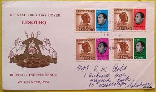 Lesotho - 1966 - Boipuso / Independence - FDC (Addressed to Port Elizabeth)