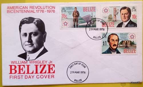 Belize - 1976 - American Revolution BiCentennial - (Lindbergh - Wrigley - Stephens) - FDC