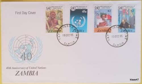 Zambia - 1985 - 40th Anniversary of United Nations - FDC