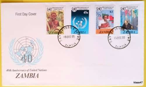 Zambia - 1985 - 40th Anniversary of United Nations - FDC