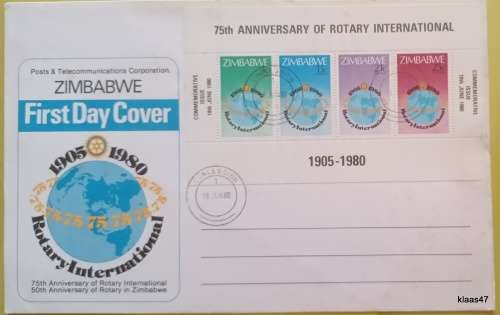 Zimbabwe - 1980 - Rotary Internation 75th Anniversary - FDC with Miniature Sheet