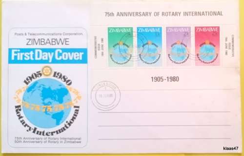 Zimbabwe - 1980 - Rotary Internation 75th Anniversary - FDC with Miniature Sheet