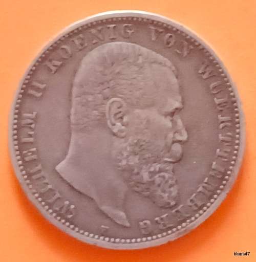 Germany - German State Wuerttemberg - 1904 F - Wilhelm II - 5 Deutsche Mark - Silver