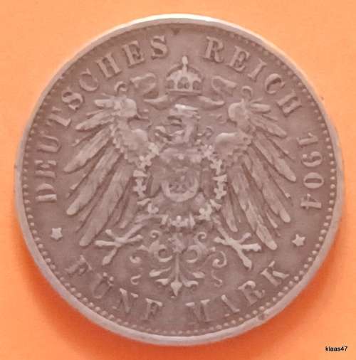 Germany - German State Wuerttemberg - 1904 F - Wilhelm II - 5 Deutsche Mark - Silver