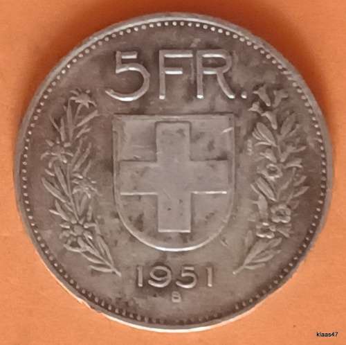 Switzerland - 1951 - 5 Francs - (Herdsman) - Silver (.835)