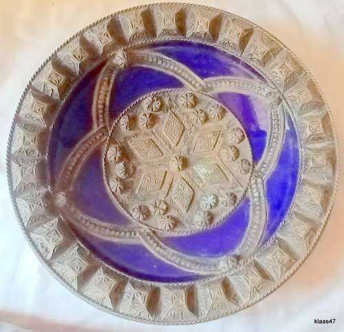 Vintage Ceramic Fruit Bowl with Metal Work Overlay