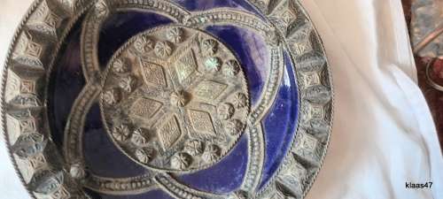 Vintage Ceramic Fruit Bowl with Metal Work Overlay