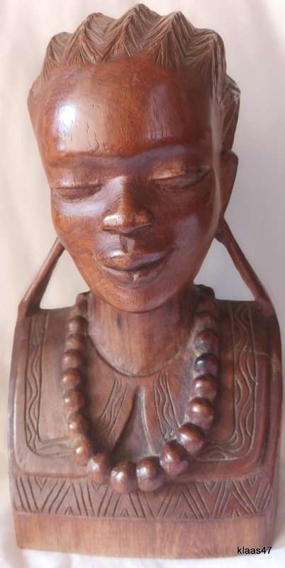 Carved African wooden bust - P B Chimpango -