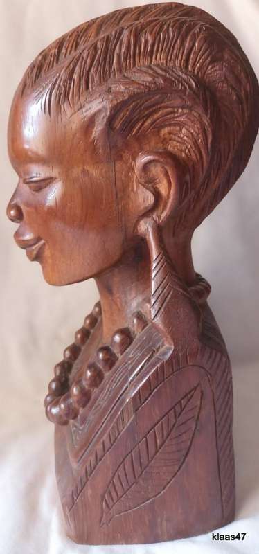 Carved African wooden bust - P B Chimpango -