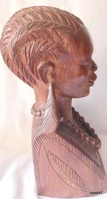 Carved African wooden bust - P B Chimpango -