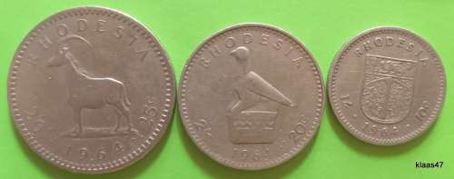 Rhodesia - 1964 - 1/6 25c\, 2/- 20c, 1/- 10c - Copper-nickel