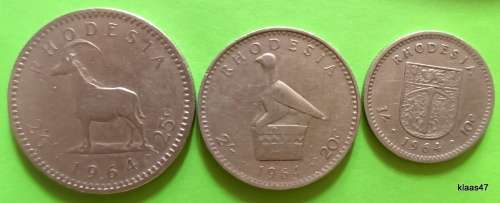 Rhodesia - 1964 - 1/6 25c\, 2/- 20c, 1/- 10c - Copper-nickel