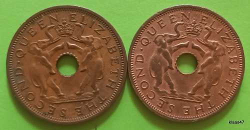 Rhodesia and Nyasaland - 1961 and 1962 - One Penny - Bronze