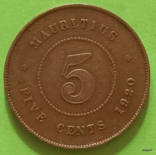 Mauritius - 1920 - George V - 5 cent - Bronze