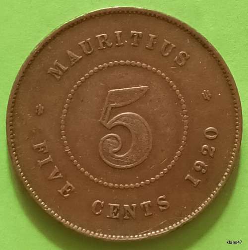 Mauritius - 1920 - George V - 5 cent - Bronze