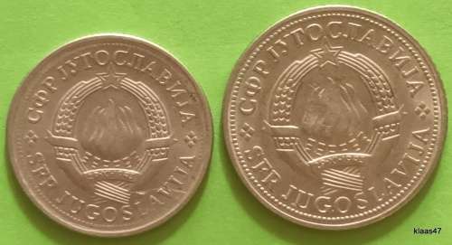 Yugoslavia - 1977 - 1 Dinar and 2 Dinara - Nickel brass