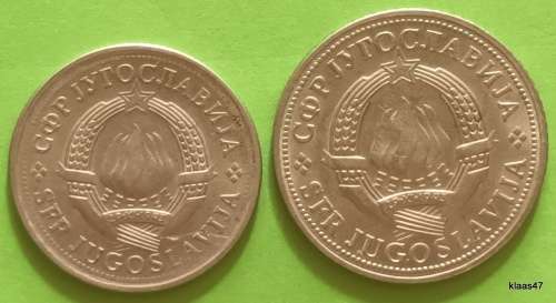 Yugoslavia - 1977 - 1 Dinar and 2 Dinara - Nickel brass