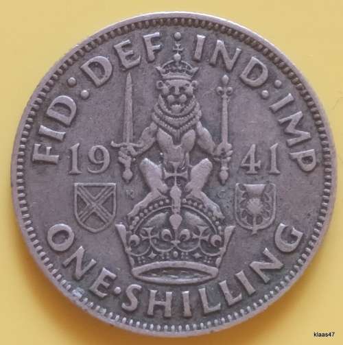 GB - 1941 - One Shilling - George VI - Scottish crest, with `IND:IMP` - Silver (.500)