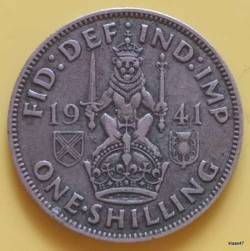 GB - 1941 - One Shilling - George VI - Scottish crest, with `IND:IMP` - Silver (.500)