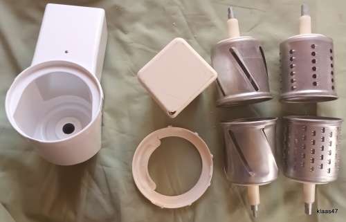 Vintage Slicer Shredder attachment with 4 drums (No indication of Brand or Model)