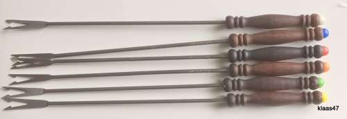 Set of  6 Stainless Steel Fondue Forks with Wooden Handle