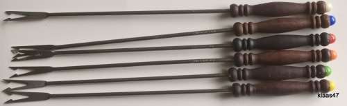 Set of  6 Stainless Steel Fondue Forks with Wooden Handle