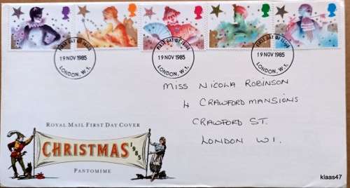 GB - 1985 - Christmas Pantomime - Royal Mail First Day Cover