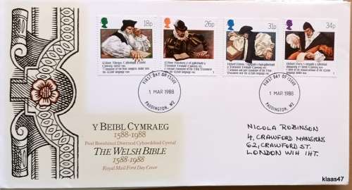 GB - 1988 - The Welsh Bible - Royal Mail First Day Cover