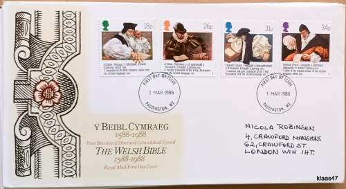 GB - 1988 - The Welsh Bible - Royal Mail First Day Cover