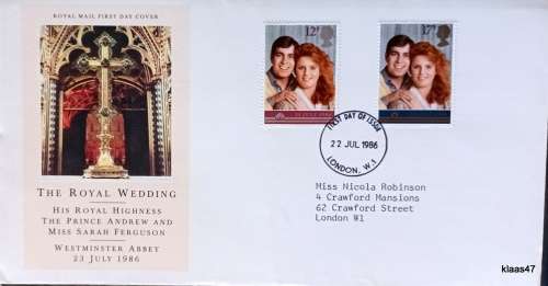 GB - 1986 - Royal Wedding : Prince Andrew and Lady Sarah Ferguson - Royal Mail First Day Cover