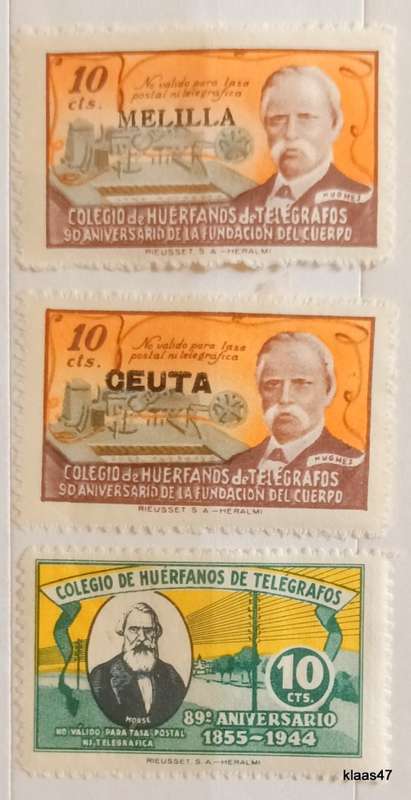 Spain - 1945 -  Melilla and Ceuta - Local Overprint on Telegraph Stamps - 3 Unused Hinged