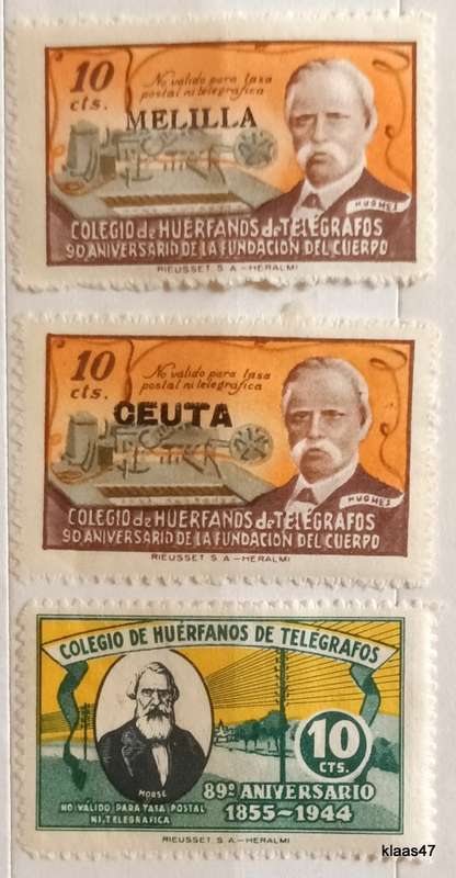 Spain - 1945 -  Melilla and Ceuta - Local Overprint on Telegraph Stamps - 3 Unused Hinged