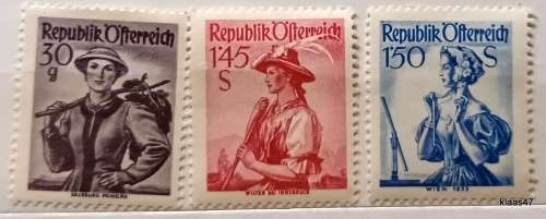 Austria - 1948-1958 - Definitives: Regional Costumes - 3 Unused stamps
