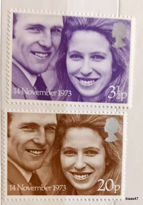 GB - 1973 - Wedding of Princess Anne - Set of 2 Mint stamps