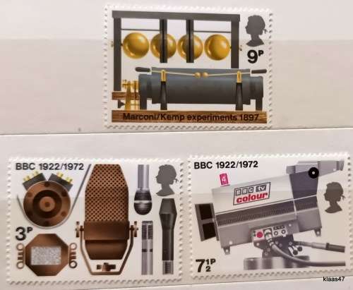 GB - 1972 - 50th Anniv. of BBC - 3 Mint stamps