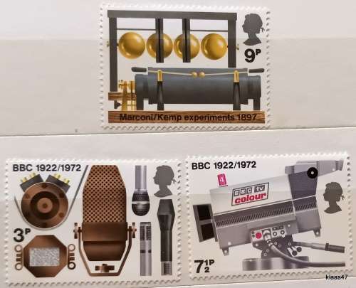 GB - 1972 - 50th Anniv. of BBC - 3 Mint stamps