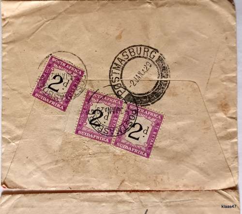 Union of South Africa - 1928 - Latvia cover to SA with postage dues on reverse of envelope