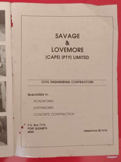 Souvenir Programme - SARA Invitation XV Versus England - 1984 - B.R.U. Ground, East London