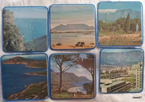 South Africa Souvenir - Set of 6 Plastic covered Coasters of Cape Town -  Square (In Folder)
