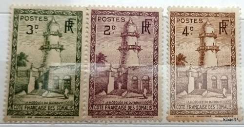 French Somalia - 1938-40 - Mosque at Djibouti - 3 Unused Hinged stamps