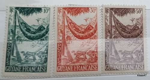 French Guyana - 1947 -  Woman in Hammock - 3 Unused Hinged stamps