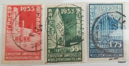 Belgium - 1935 - Brussels International Exhibition 1935 - 3 Used Hinged stamps