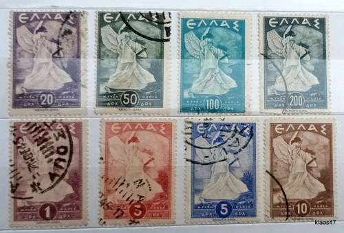 Greece - 1937/45 - Allegorical Figure of Glory of Psara - Set of 8 Used Hinged stamps