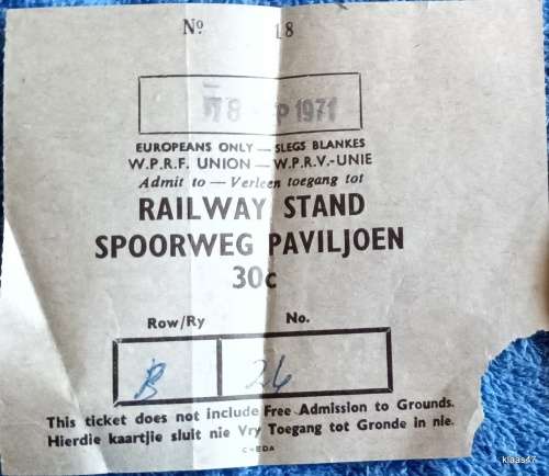 18 Sept 71 - WPRF Union WPRV Unie - Railway Stand/Spoorweg Paviljoen - Tickets Row B 25, 26