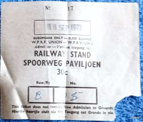 18 Sept 71 - WPRF Union WPRV Unie - Railway Stand/Spoorweg Paviljoen - Tickets Row B 25, 26