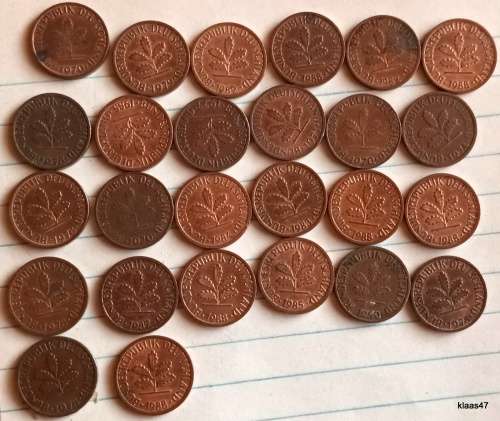 Germany - Fed Republic - 1950-2001 - 1 Pfennig - Copper clad iron (26 coins various dates)
