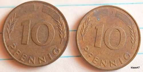 Germany - Fed Republic - 1950-2001 - 10 Pfennig - Brass clad steel (2 coins various dates)