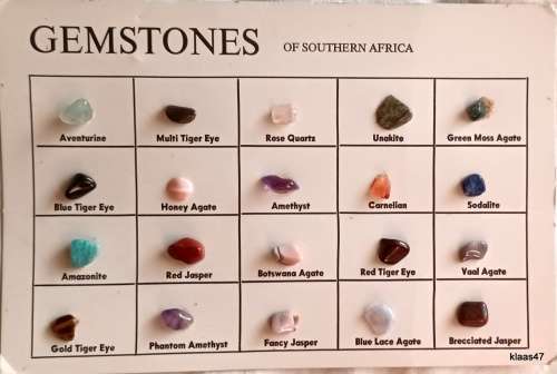 Gemstones of Southern Africa ON Description Card with 20 small stones